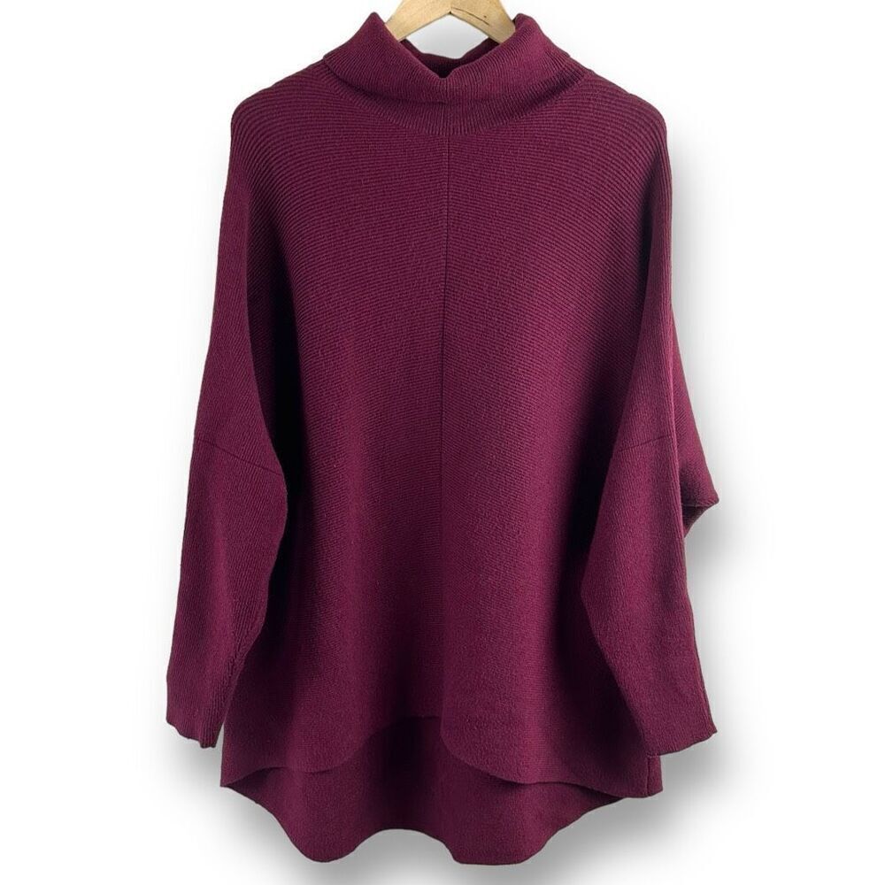 Women's M‎ Dolman Sleeve Turtleneck Tunic Sweater Maroon Ribbed Slouchy Fall